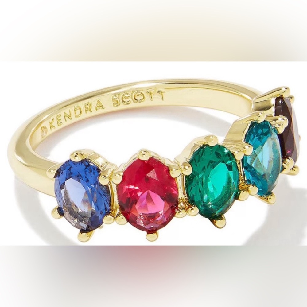 Kendra Scott Rainbow Ring Size 9 Cailin Gold Crystal Band Ring in Multi Mix
